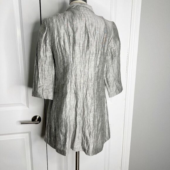 Eileen Fisher Washable Crinkle Sheen Jacket Silver Linen Silk SZ XS - Picture 5 of 10
